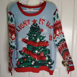 No Boundaries Jr/Womens Christmas Holiday Sweater with Sequins and Tinsle